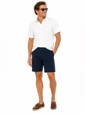 Haggar Cool 18 Navy Blue Size 40 Flat Front Pocket Sport Golf Casual Sho…